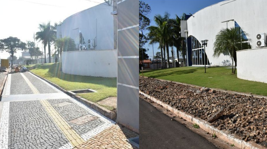 Imagem da notícia: Obra de reforma da calçada Câmara Municipal avança
