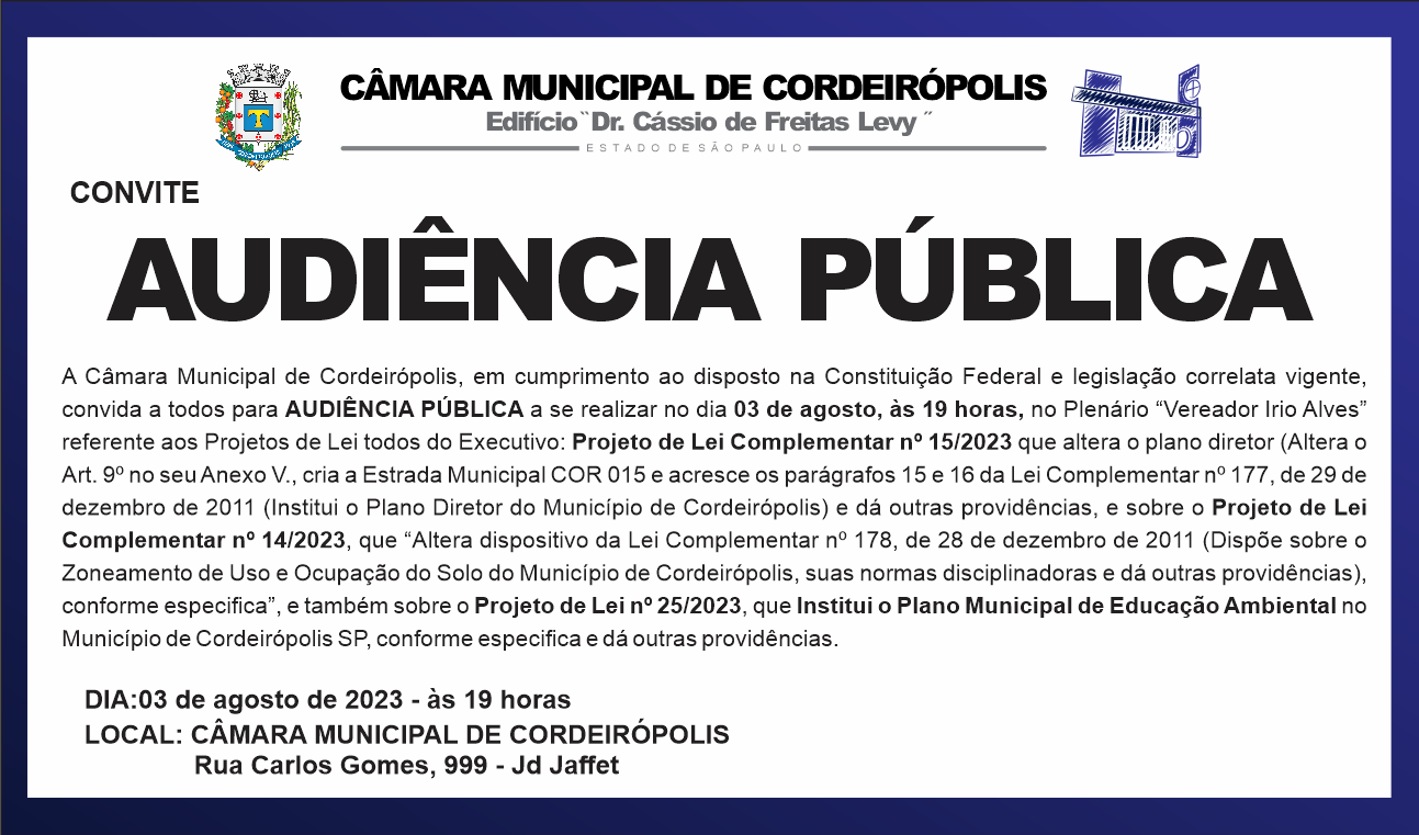 Imagem da notícia: Convite para AUDIÊNCIA PÚBLICA