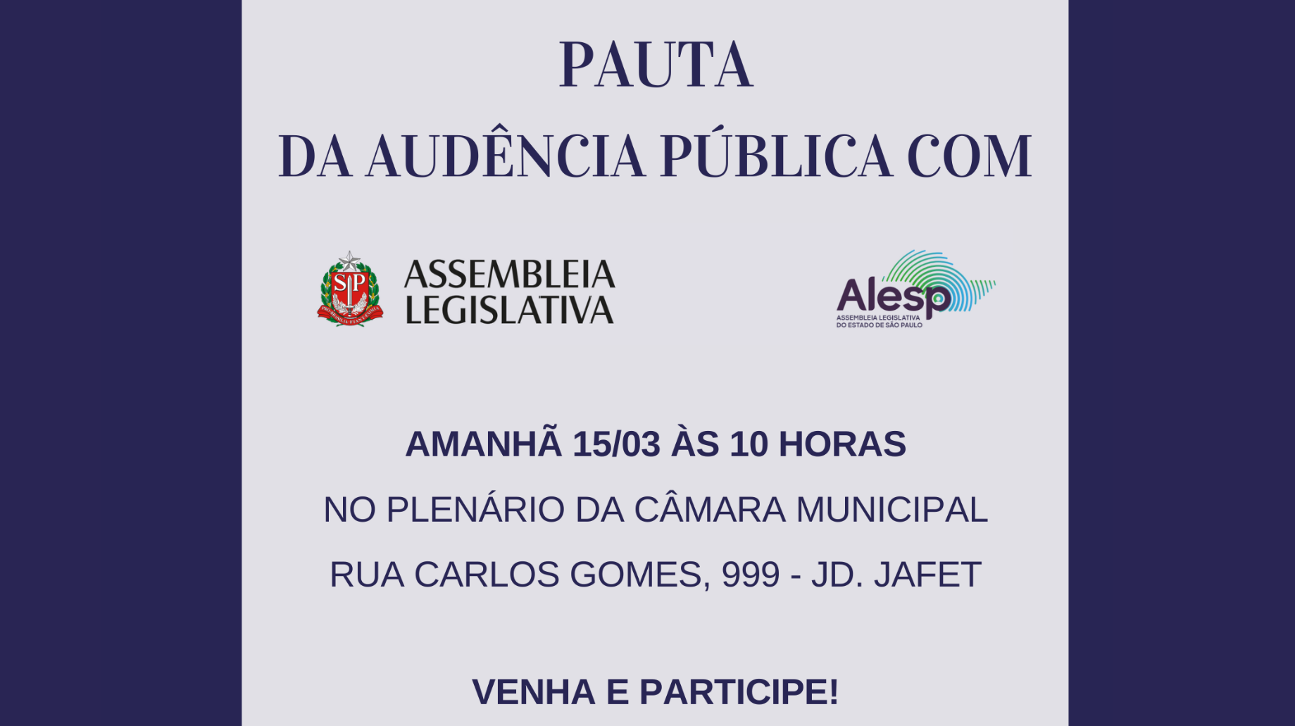 Imagem da notícia: Pauta para AUDIÊNCIA PÚBLICA com a ALESP em Cordeirópolis