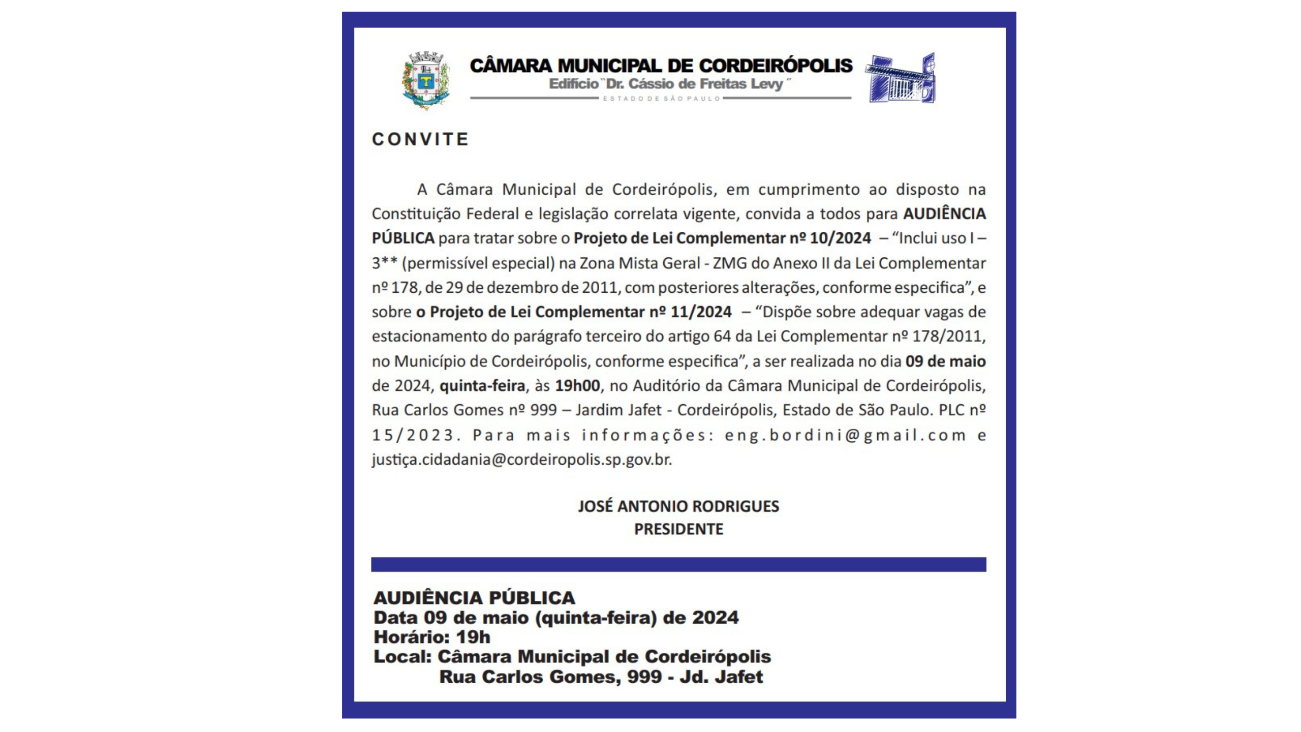 Imagem da notícia: Zoneamento e vagas de estacionamento no Município é tema de Audiência Pública hoje 