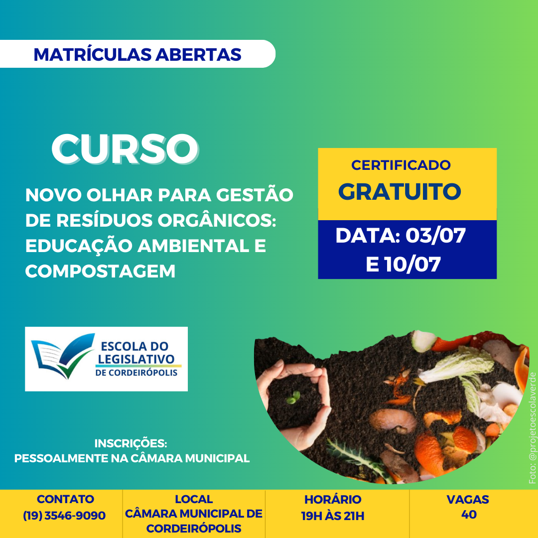 Imagem da notícia: Curso Gratuito: Educação Ambiental e Compostagem em Cordeirópolis com nova data